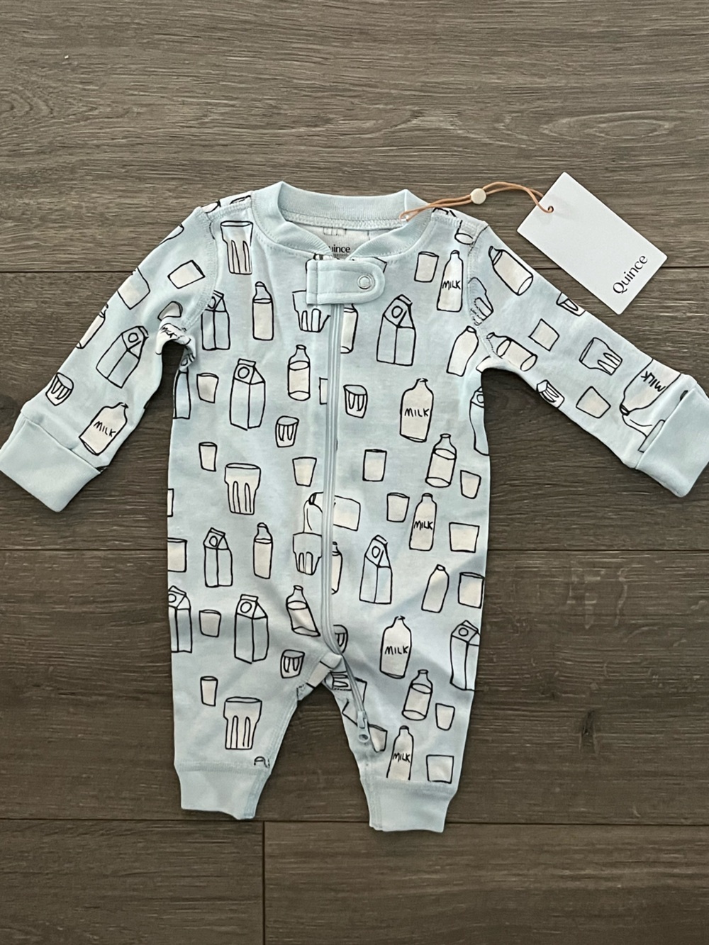 NWT Quince Light Blue Got Milk Footie Pajama Size 0-3 months